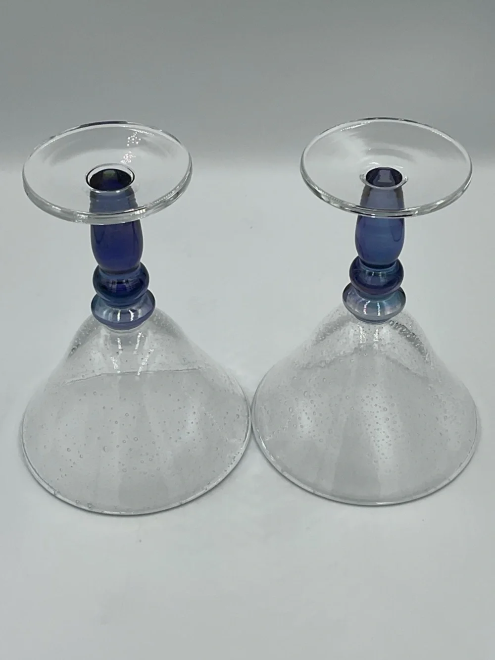 Vintage Pottery Barn Bubble Martini Glasses with Iridescent Blue Stems-Set of 2
